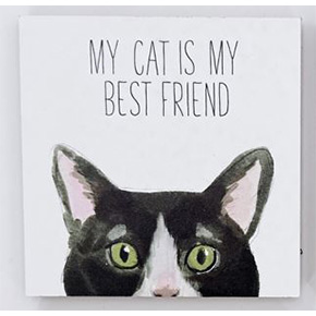 MDF peeping cat coaster - black and white