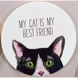 Ceramic peeping cat coaster - black and white