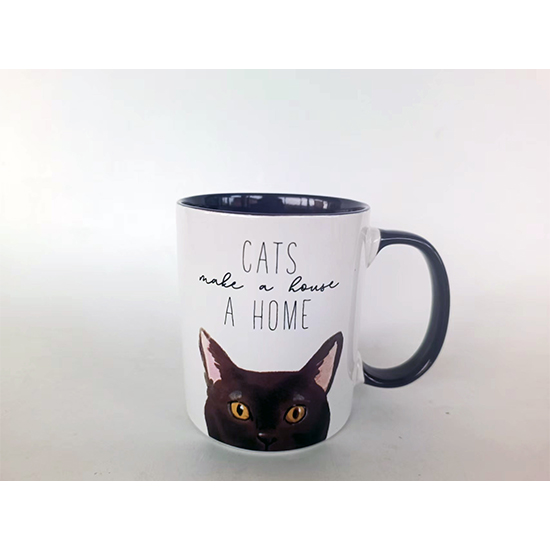 Peeping black cat mug
