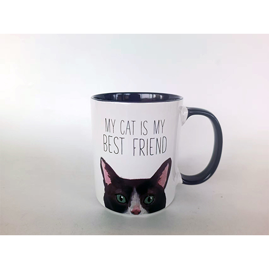 Peeping black & white cat mug